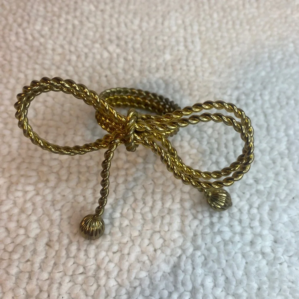 Set of‎ 8 Vintage Gold Tone Twisted Rope Bow Napkin Rings MCM